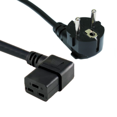 Leads Direct | Angled Schuko CEE7/7 Plug – IEC C19 (Right Angled) 2.5m